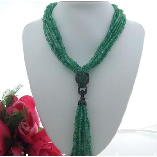 18" 7 row Green bead Necklace CZ Pendant
