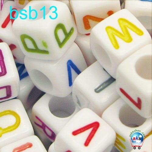 300 Assorted Color in white Alphabet Letter Acrylic Cube Beads 6*6mm