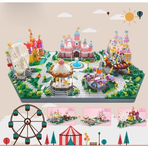 7416pcs+ Amusement Park Building Bricks Castle Pirate Ship Ferris Wheel Carousel 3IN1 Micro Diamond Block Toys For Kid Gift