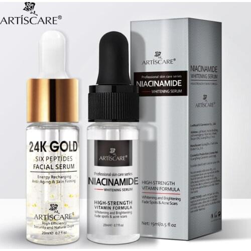 ARTISCARE Nicotinamide + 24k Gold Six Peptides Serum 2pcs Moisturizing & Anti Wrinkles Skin Care Whitening & Anti Aging Essence