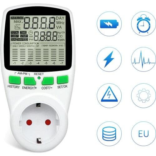 Digital Energy Meter Kwh AC Power Meter Wattmeter Wattage Electricity EU French US UK AU Measuring Outlet Power Analyzer