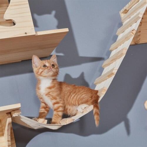 Cat Climbing Frame Wood Cat Scratching Post Tree House Kitten Jumping Platform DIY Wall Mounted Pet Furniture Toys For Cats