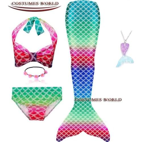 Girls Swimmable Mermaid Tail can add with Monofin Kids Mermaid Halloween Costumes Cosplay Dress Swimsuit Birthday Christmas Gift