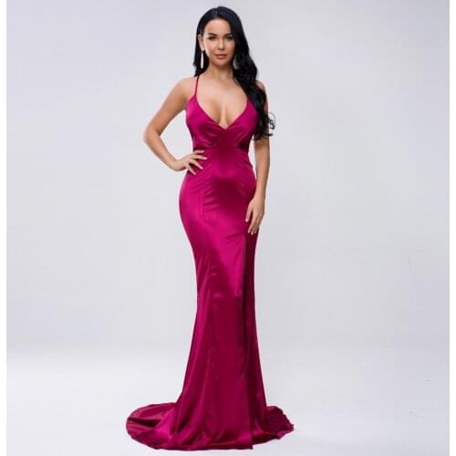 Yesexy 2021 Women High Split V Neck Party Dress Spaghetti Strap Long Bandage Bodycon Dress Sexy Backless Maxi Dress VR19458