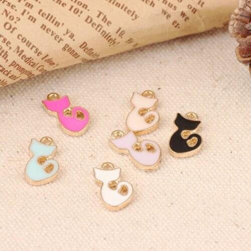 Enamel Kawaii Cat Animal Jewelry Charms Gold Tone oil Drop Bracelet Necklace Floating Pendant Cham Fit forOrnaments Making