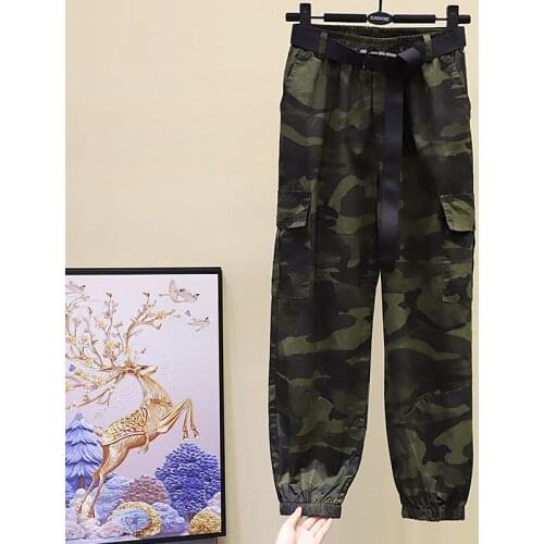 Camouflage Pants Womens Summer Thin Overalls Loose Wild Korean Autumn New Female Elastic Waist Casual Nine-point Pants e056