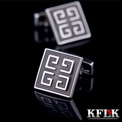 KFLK jewelry shirt cufflink for mens Brand cuff button de manchette gray enamel cuff link High Quality abotoaduras Jewelry
