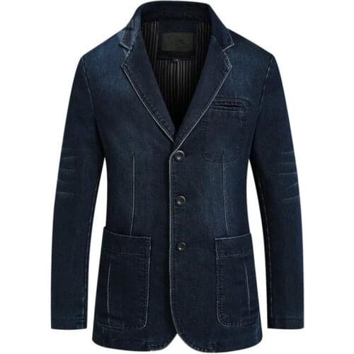 New Spring and Autumn Mens Denim Jacket Business Casual Cotton Jacket Suit Slim Solid Color Large Size coat