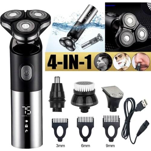 Multifunction 3D Head Electric Shaver Digital Display Electric Razor for Men 4 Head Replaceable Beard Trimmer Shaving Machine