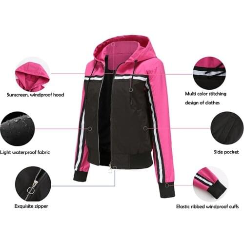 Fashion Hooded Windbreaker Jacket Patchwork Jackets Women Color Block Zipper Jacket 2021 Fall Casual Coats Outerwear