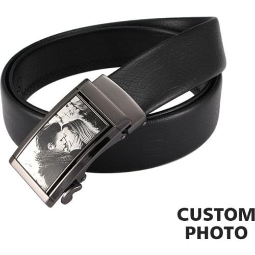 Custom Lovers Photo Belt Men Leather Belt Automatic Buckle Belts Men Black Belts Memorial Gift Dad Cummerbunds Cinturon Hombre