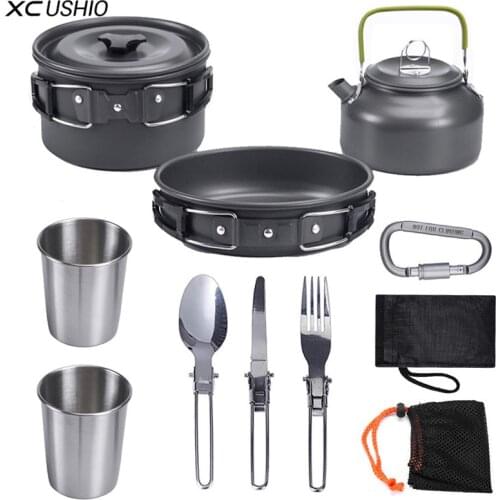 XC Camping Cookware Set Outdoor Tableware Water Kettle Frying Pan Cooking Pot for Hiking BBQ Picnic Camping Kitchen Equipment