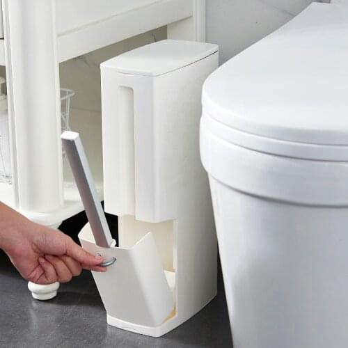 New Plastic Narrow Trash Can With Toilet Brush Garbage Bin Waste Bins Rubbish Dustbin Garbage Bag Holder Bathroom Cleaning Tools