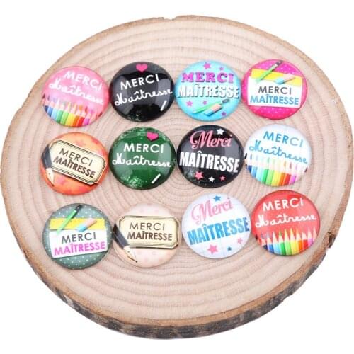 Onwear 20pcs mix merci maitresse photo glass cabochon 20mm 25mm round dome diy jewelry findings for pendants necklace