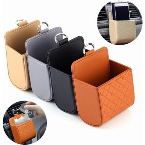 Organizer Box Sundries Storage Box Basket With Hook For Car Make Up Mobile Phone Pen Holder Key Coin Bag Case Black PU Leather
