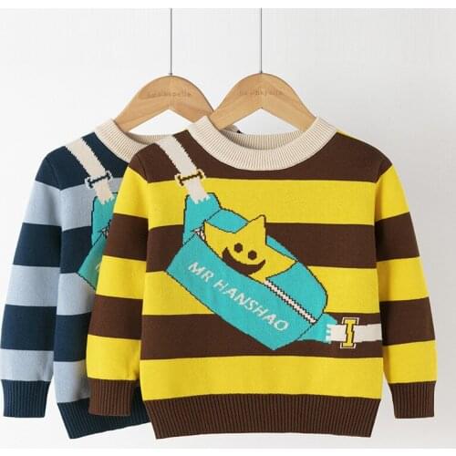 Autumn Winter Boys Pullover Sweater Cartoon Stripes Kids Knitting Bottoming Sweater Children Clothes Girl Knit Tops Clothing