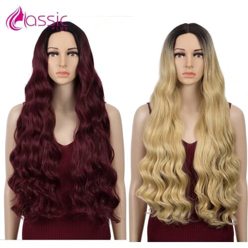 30 Inch Long Lace Wigs For Women Blonde Ombre Colored Body Wave Synthetic Hair Middle Part Lace Wigs Red Cosplay Lace Wigs