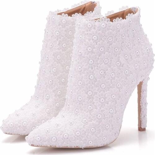 Sexy Fashion White Lace Lady Party Prom Shoes Boots Wedding Shoes Bridal Dress Women Shoes