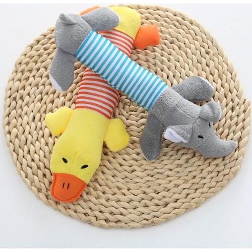 Popular Pet Dog Cat Funny Fleece Durability Plush Dog Toys Squeak Chew Sound Toy Fit for All Pets Elephant Duck Pig Plush Toys