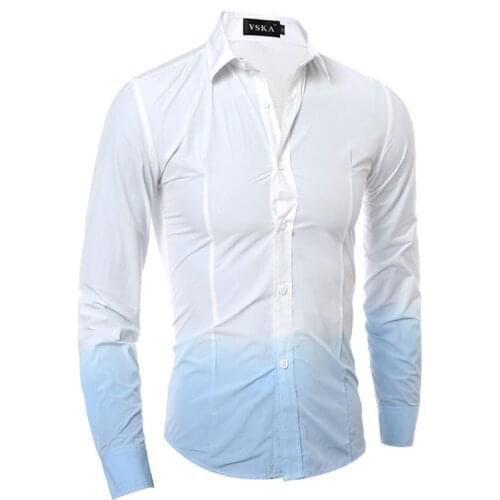 Men Casual Slim Gradient Shirt Male Four Seasons Suit Easy Contrast Color Shirts 032