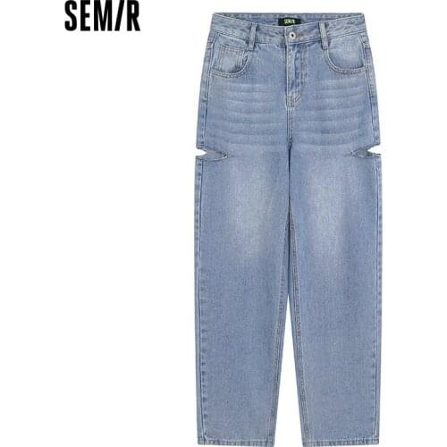 SEMIR Jeans Women Wide Legs Loose Holes High Waist Ins 2021 Summer New Fashion Trendy High Mopping Pants Disco Pants