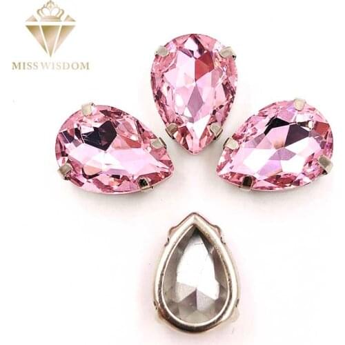 10X14mm/13X18mm glass crystal Pink teardrop Copper claws hollow thick bottom high quality Sew on rhinestones DIY accessories