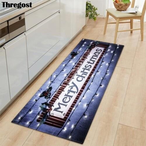 Thregost Christmas Printed Non Slip Bathroom Rug Toilet Carpet Kitchen Mats for Floor Kitchen Rugs Washable Indoor Doormat