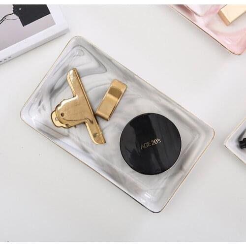 Creative Gold marble tray Ceramic Plate Dish Dessert Food Plate Jewelry Ring Necklace Dish Bathroom Vanity Storage Tray Trinket