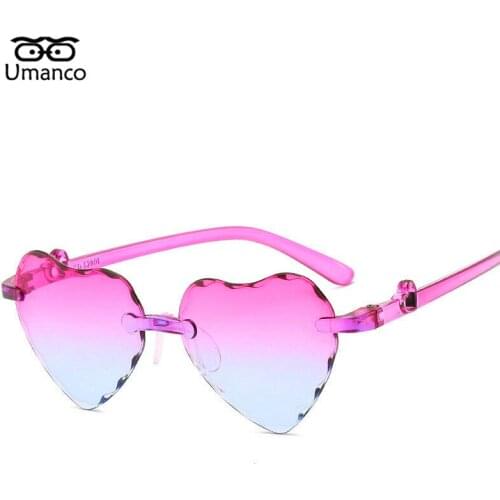 Umanco 2021 New Rimless Heart Shape Kids Sunglasses For Children PC Frame Resin Lens Luxury Fashion Brand Baby Beach Travel Gift