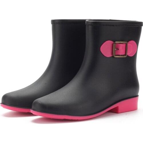 Spring Women Rain Boots Fashion Non-slip Ladies Waterproof Solid Color Flat Heel Shoes Female Trendy Jelly Casual Rain Boots