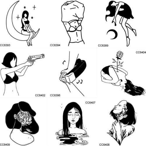 Old School Black Simple Lines Sexy Girl Waterproof Temporary Tattoos Arm Body Ankle Flowers Fashion DIY Tattoo Decals Wholesale