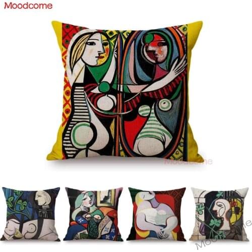 World Famous Oil Painting Pablo Picasso Impressionism Modern Art Mirror Dream Sofa Decorative Pillow Case Linen Cushion Cover