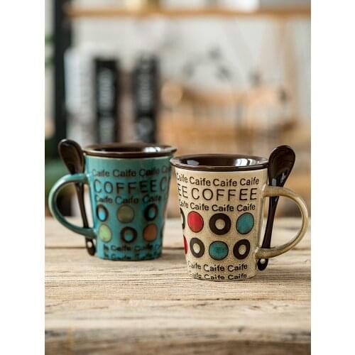 Japanese creative cup personality trend ceramic coffee cup milk mug household drinking cup with spoon