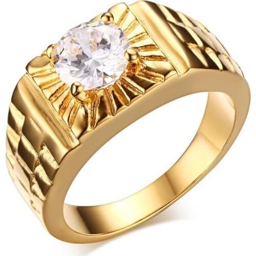 EAMIOR Mosaic Cubic Zircon Ring 316 L Stainless Steel Men Women Wedding Engagement Party Cocktail Ring Gold Jewelry Accessory