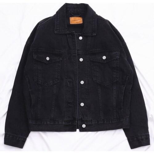 Autumn New Fashion Boyfriend Black Jeans Jacket Women Outerwear Long sleeve Denim Jacket Oversized Loose Basic Denim Coat Female