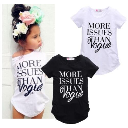 KID Baby Clothes 2 Color Long Pattern Tee Vogue Issue Tops Black White Children Girls Clothing