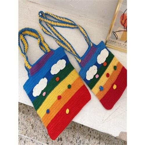 Organizer Shoulder Bags For Women Fashion Luxury Cross-body Sweet Handmade Multi-color Cotton Ins Multifunctional Retro Rainbow