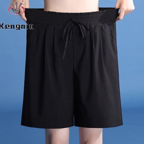2021 Summer Casual Women Knee Length Pants Plus Size 4XL Loose Female Half Length Wide Leg Pants Elastic Waist Pantsalone KN216