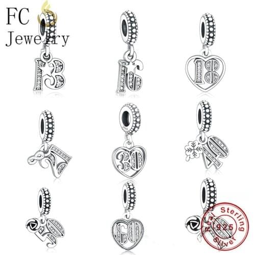 FC Jewelry Fit Original Brand Charm Bracelet 925 Silver 13th 16th 18th 40th 60th 70th Bead Making Women Birthday Berloque 2021