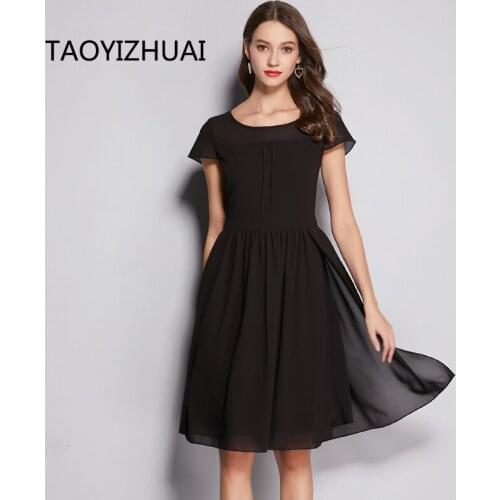 TAOYIZHUAI Summer New Arrival Fashion Black solid O-Neck Short Sleeves Simple Casual Style Plus Size Loose Women Dress 11750