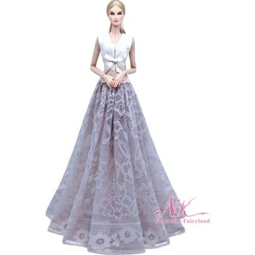 1 Pcs New Handmade White Wedding Dress Fashion Clothing Gown For Barbie doll Fashion Design Outfit Best Gift For Girl' Doll 062D