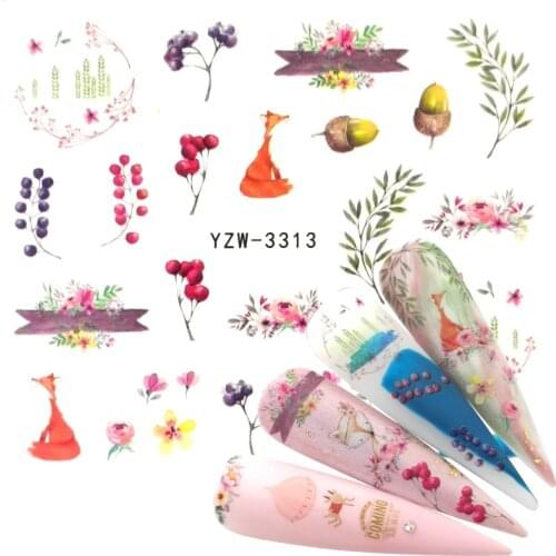 WUF 1 PC Water Nail Stickers Decal Spring Colors Flowers Leaf Transfer Nail Art Decorations Slider Manicure Watermark Foil Tips