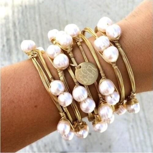 1 pcs Wire Wrapped Pearls Greek Life Sorority Bangle Bracelet