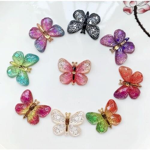 10PCS 25*32mm beautiful1 hole crystal color butterfly acrylic flat back DIY hair accessories mobile phone scrapbook decoration