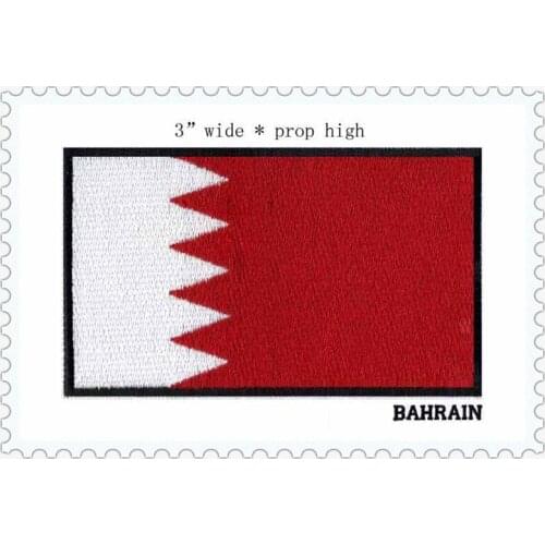 3" wide white and red iron on patches of BAHRAIN badge for fashion/christmas iron on