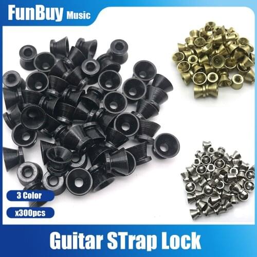 300pcs Electric Bass Guitar Strap Lock Metal End Buttons Gold/Black/Silver StrapLock Locking Pegs Pins