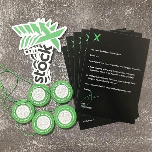 5sets Lot 2020 StockX Tag Green Circular Tag Rcode Stickers Flyer Plastic Shoe Buckle Verified X Authentic Tag