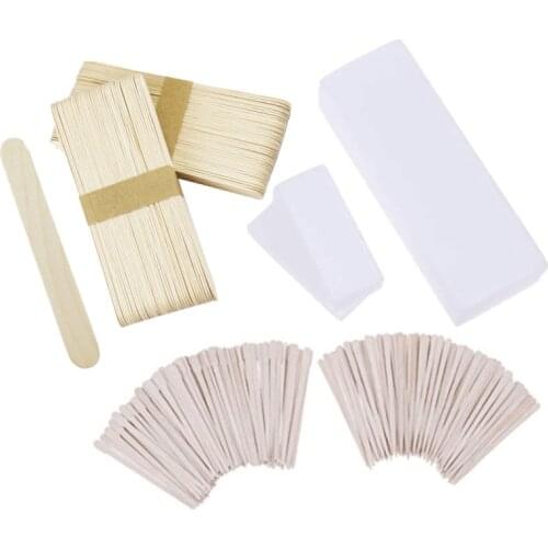 500Pcs/Lot Non-woven Wax Paper and Disposable Wooden Waxing Sticks Hair Removal Beauty Health Epilator Tools Set