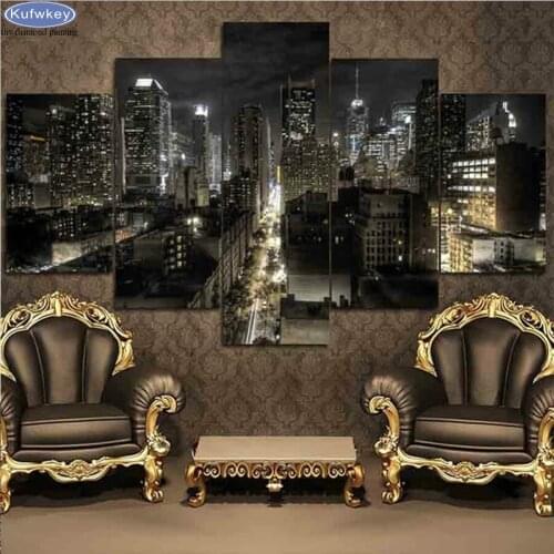 5D DIY Diamond Painting 5 Pieces City Night Landscape Multi Collages Handmade Gift Full Square Round Diamond Embroidery Patterns