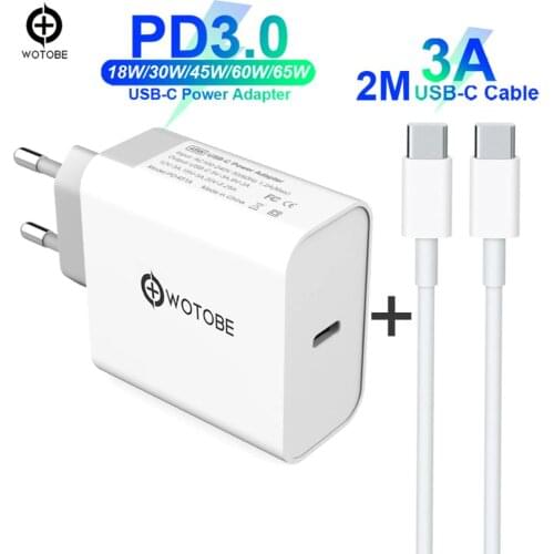 USB C Power Adapter PD/QC3.0 65W/60W/45W/30W/18W TYPE-C Wall Charger,For USB-C Laptops/MacBook/iPad/iPhone/Samsung (USB-C cable)